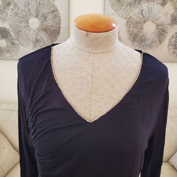 Thalia Sodi Cinch-Front Rhinestone Top size Large in Black - NEW - Picture 3 of 10